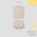 Bộ cộc tay nâu nhạt đính hình quả dâu hồng 6M-2Y