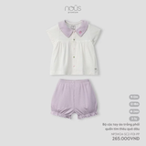 Bộ cộc tay áo trắng phối quần tím thêu quả dâu 9M-2Y