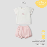 Bộ cộc tay áo trắng in hình gấu phối quần hồng 9M-2Y