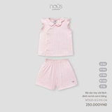 Bộ cộc tay cài lệch đính nơ kẻ caro hồng 6M-2Y