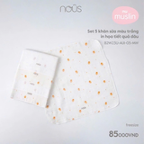 Set 5 khăn sữa Nous muslin màu trắng in hoạ tiết quả dâu