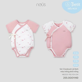 Set 2 bodysuit cài lệch màu hồng phối trắng 0M-9M