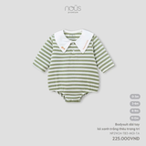 Bodysuit dài tay kẻ xanh trắng thêu trang trí 0M-9M