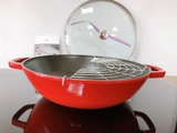 Chảo vung kính Staub Gusseisen Wok 30 cm đỏ