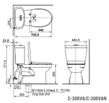 Bản vẽ kỹ thuật bồn cầu 2 khối Inax C-306VA xả nhấn nắp thường (C306VA)