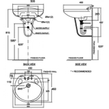 Bản vẽ Lavabo chậu rửa mặt American Standard VF-0969.1H treo tường + chân treo VF-0912