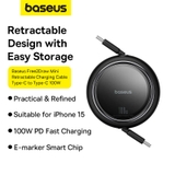 Cáp Sạc Dây Rút C to C Baseus Free2Draw Mini Retractable Charging Cable Type-C to Type-C 100W