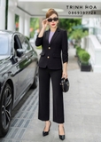 Áo vest blazer nữ màu đen tay lỡ phối cùng quần ống đứng thanh lịch