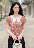Áo lụa nữ hoạ tiết hoa nhí kiểu dáng buông thoải mái