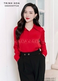 Áo sơ mi nữ vải lụa cao cấp kiểu dáng cổ đức dài tay