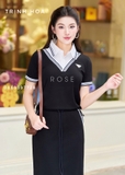Set bộ nữ mang gam màu đen nhấn cổ áo sơ mi trắng nổi bật trẻ trung
