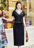 Set bộ nữ mang gam màu đen nhấn cổ áo sơ mi trắng nổi bật trẻ trung