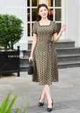 Đầm cổ vuông cộc tay, dáng xoè cao cấp