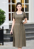 Đầm cổ vuông cộc tay, dáng xoè cao cấp