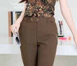 Quần vải nữ công sở dài 7 tấc kiểu dáng baggy màu nâu