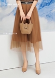 Chân váy lưới xoè 2 màu đen và nâu trẻ trung