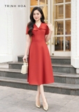 Đầm đỏ dáng xoè đẹp, mẫu đầm đỏ cam đẹp nhất
