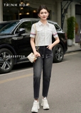 Áo sơ mi croptop công sở nữ tay ngắn 2 màu trắng và đen