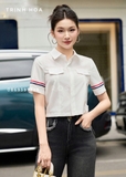 Áo sơ mi croptop công sở nữ tay ngắn 2 màu trắng và đen
