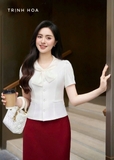 Áo ký giả nữ mặc buông cổ nơ đẹp 2 màu