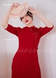 Mẫu áo dài đồng phục màu đỏ, đồng phục áo dài giáo viên