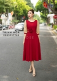 Đầm liền tay lỡ dáng xoè màu đỏ đính hoa cao cấp