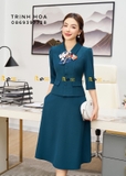Set bộ nữ công sở cao cấp màu xanh
