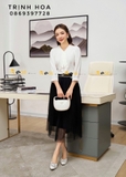 Áo sơ mi nữ tay lỡ chất lụa 2 màu xanh và trắng