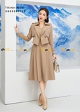 Set bộ đầm liền và áo khoác lửng 2 màu ghi và đen