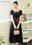 Đầm dáng xoè màu đen đẹp cao cấp
