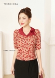 Áo sơ mi nữ hoạ tiết có cổ mặc buông sang chảnh