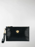 VERSACE MEDUSA GOLD CROCODILE EMBOSSED CLUTCH