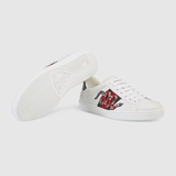 Ace Watersnake-Trimmed Appliquéd Leather Sneakers