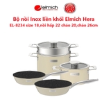 Bộ nồi Inox liền khối Elmich Hera size 18, nối hấp 22 chảo 20, chảo 26cm