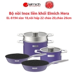 Bộ nồi Inox liền khối Elmich Hera size 18, nối hấp 22 chảo 20, chảo 26cm