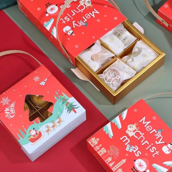Bộ túi hộp đựng bánh 4 ngăn Merry Christmas
