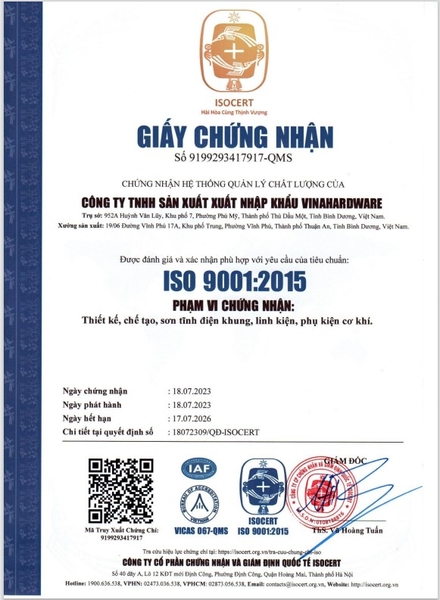 Chứng nhận ISO 9001:2015 của Vinahardware