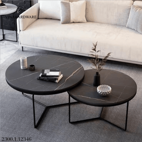 Bàn Cà Phê Tròn Vinahardware Mặt Đá Marble Đen Vân Trắng