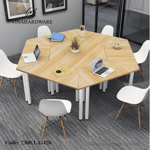 Bàn hình thang kèm ván mdf sơn tĩnh điện bo cạnh lắp đặt sẵn - D450xR420xS400xC750mm