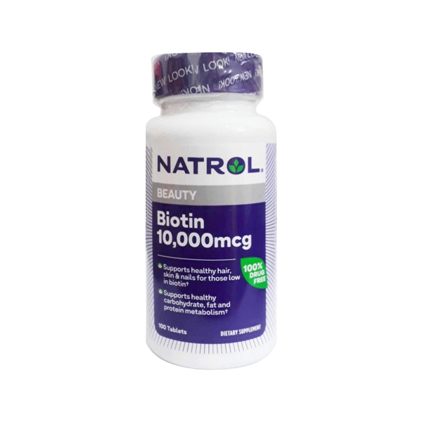 Viên uống hỗ trợ mọc tóc Natrol Biotin 10,000 mcg