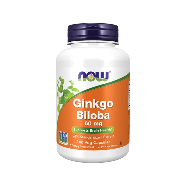NOW Ginkgo Biloba 60 mg | Support Brain Health - 240 Veg Capsules