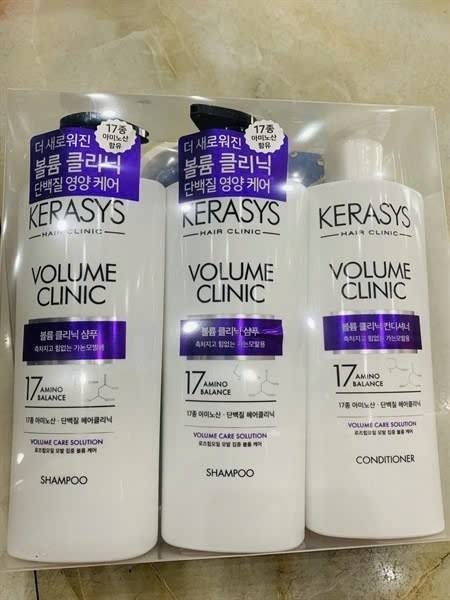 Bộ dầu gội xả Kerasys Volume Clinic màu tím- 600ml* (2 gội + 1 xả)