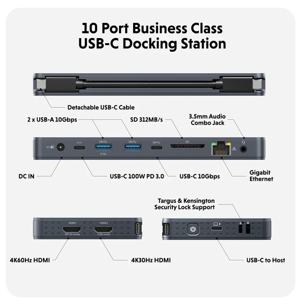 Cổng Chuyển HyperDrive Next 10 Port USB-C (2 Màn Hình) Cho Macbook M1/M2/M3 - HD7001GL