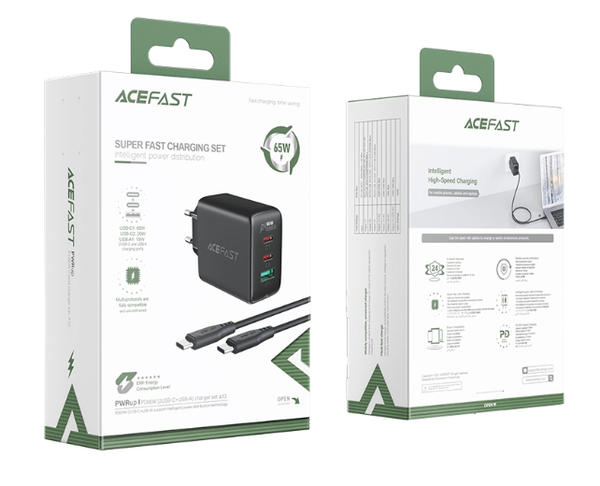 Sạc ACEFAST PD3.0 65W 3 cổng USB-C+USB-C+USB-A - A13