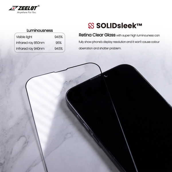 Miếng dán cường lực ZEELOT SOLIDsleek cho iPhone 13 Mini (Có viền đen) CHỐNG TIA XANH