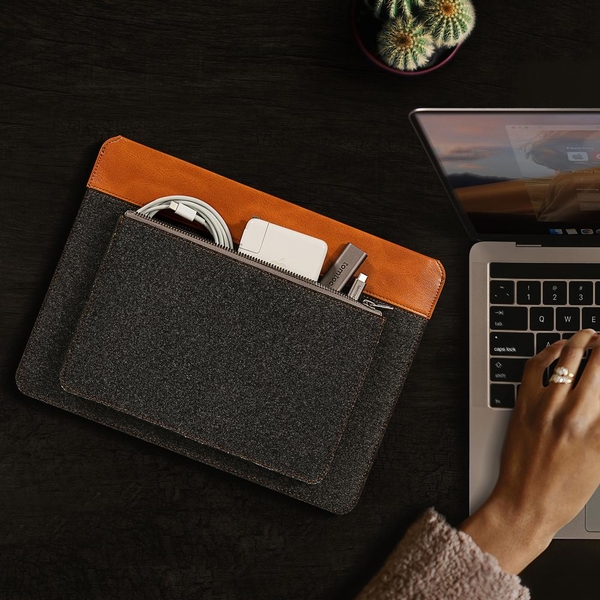 TÚI CHỐNG SỐC TOMTOC (USA) FELT & PU LEATHER FOR MACBOOK 16″ GRAY – H16-E01Y