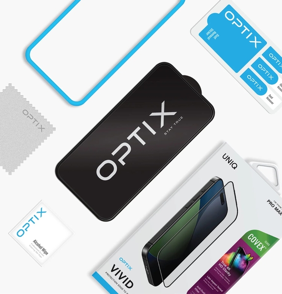 Miếng dán cường lực Trong suốt (Có viền đen) UNIQ OPTIX COVEX VIVID CLEAR Iphone 17 Series