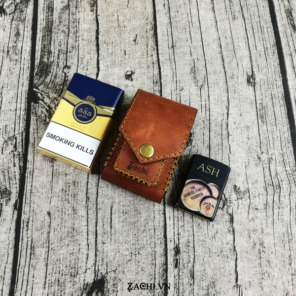 BT2 - Bao da đựng thuốc lá kèm zippo da bò handmade