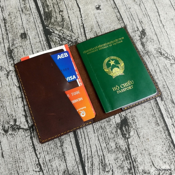 Ví đựng passport, ví đựng hộ chiếu da bò handmade - PP6