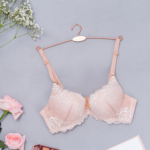 【 Rose 】Samuel Áo ngực T-shirt Đài Loan Mút Cao su Lót Vải Tactel siêu mềm viền ren cao cấp nguyên ngực ( Màu Da Nhạt)